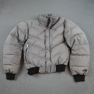 Vintage North Face Jacket Womens Medium Gray Down Puffer Bomber USA 80s